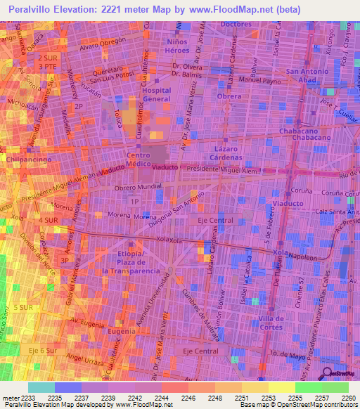 Peralvillo,Mexico Elevation Map