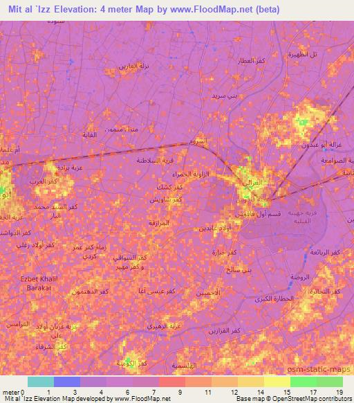 Mit al `Izz,Egypt Elevation Map