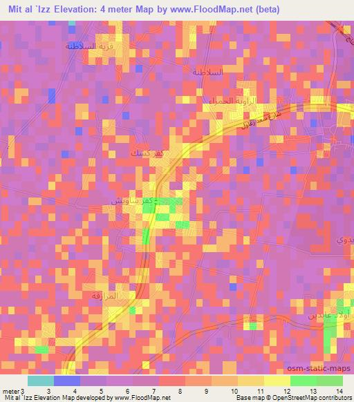 Mit al `Izz,Egypt Elevation Map