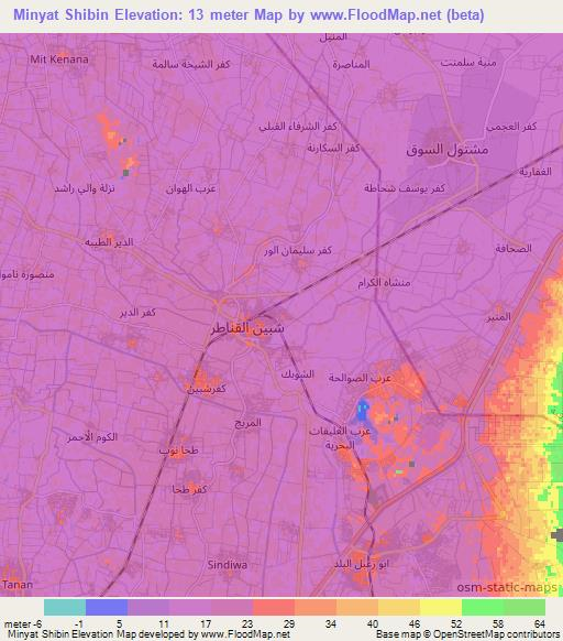 Minyat Shibin,Egypt Elevation Map