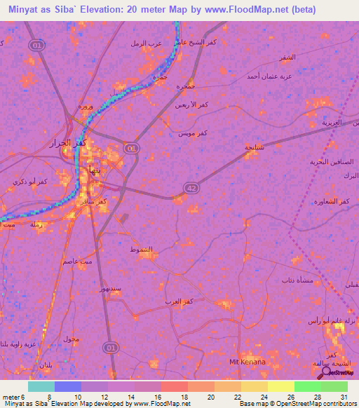 Minyat as Siba`,Egypt Elevation Map
