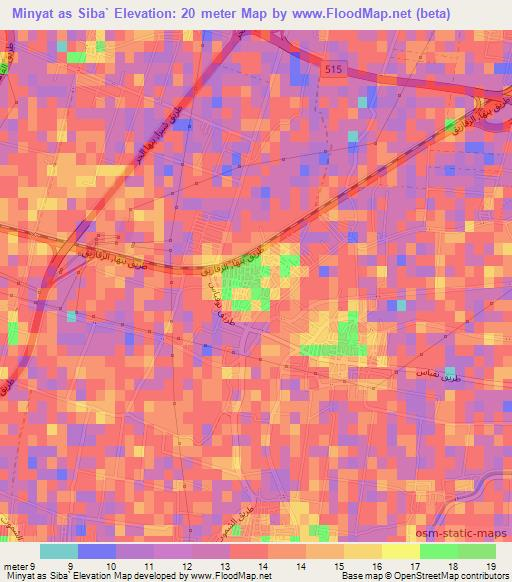 Minyat as Siba`,Egypt Elevation Map
