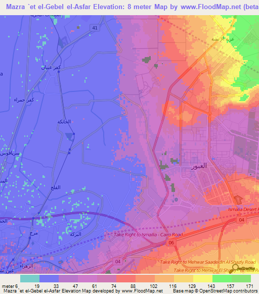 Mazra `et el-Gebel el-Asfar,Egypt Elevation Map