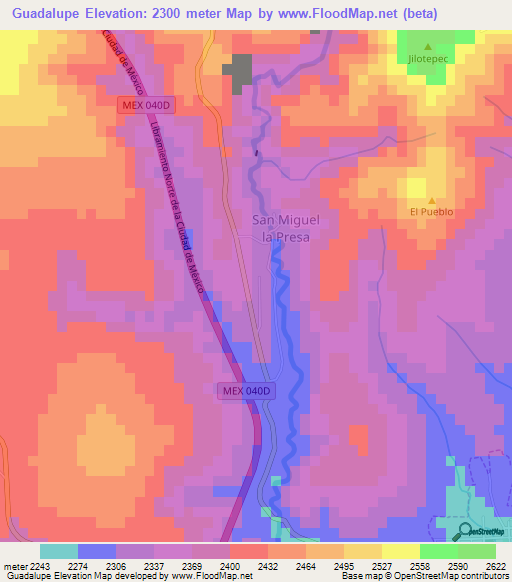 Guadalupe,Mexico Elevation Map