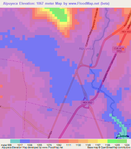 Alpuyeca,Mexico Elevation Map
