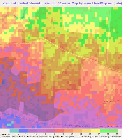 Zona del Central Stewart,Cuba Elevation Map