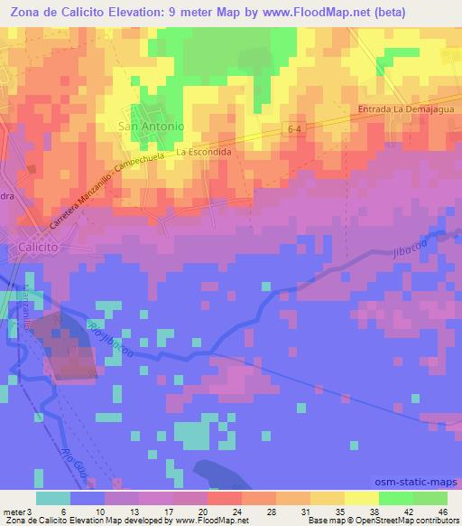 Zona de Calicito,Cuba Elevation Map