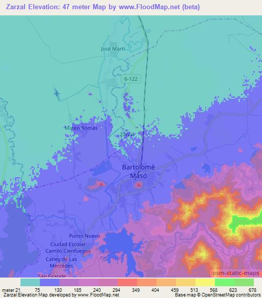 Zarzal,Cuba Elevation Map