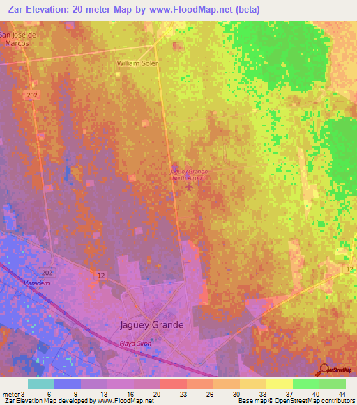 Zar,Cuba Elevation Map