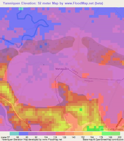 Yareniquen,Cuba Elevation Map