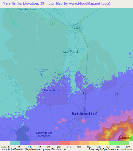 Yara Arriba,Cuba Elevation Map