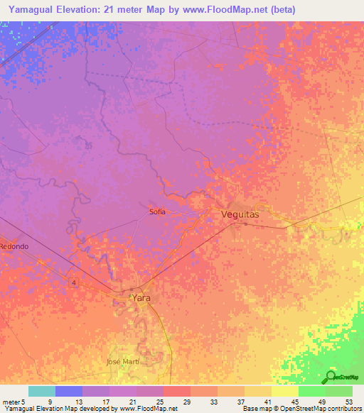 Yamagual,Cuba Elevation Map