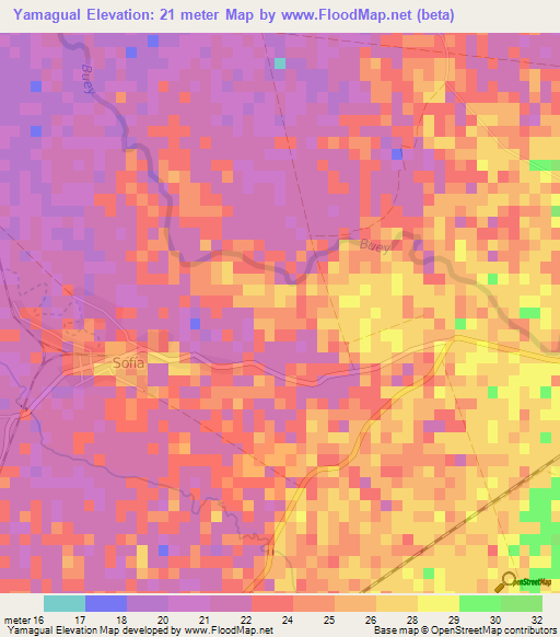 Yamagual,Cuba Elevation Map