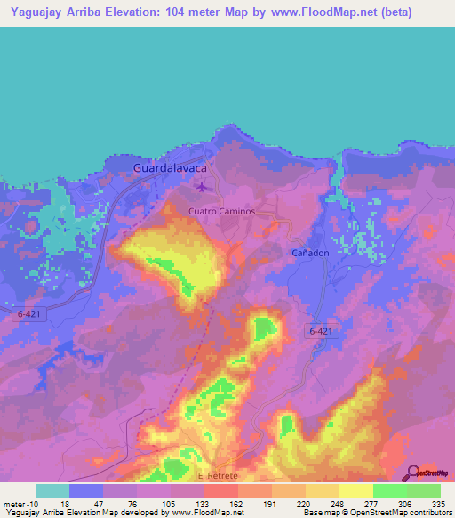 Yaguajay Arriba,Cuba Elevation Map