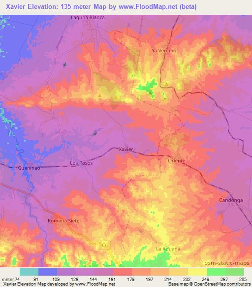 Xavier,Cuba Elevation Map