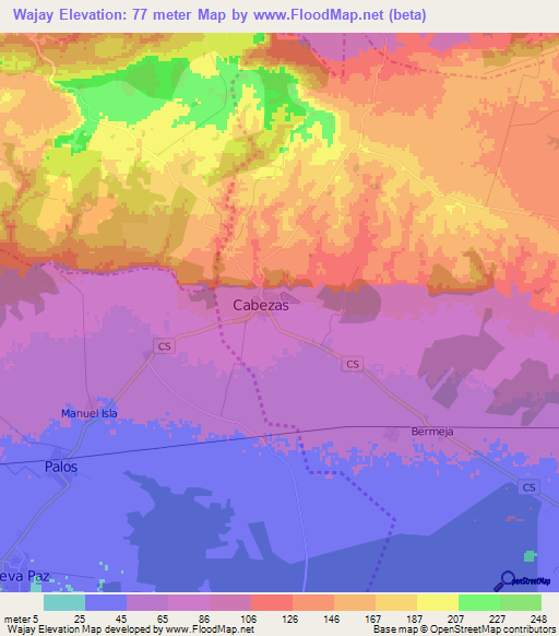 Wajay,Cuba Elevation Map