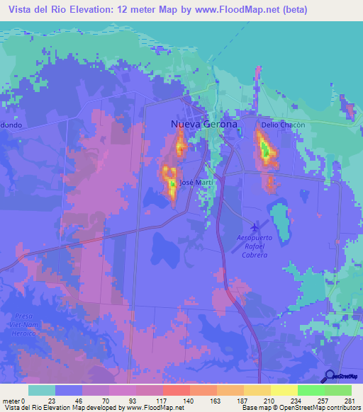 Vista del Rio,Cuba Elevation Map