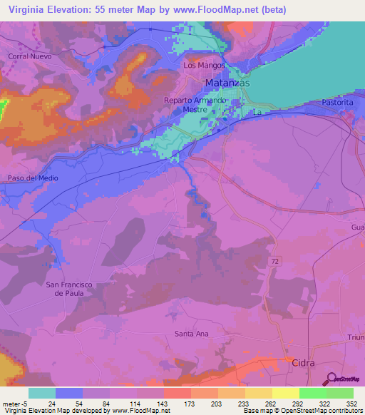 Virginia,Cuba Elevation Map