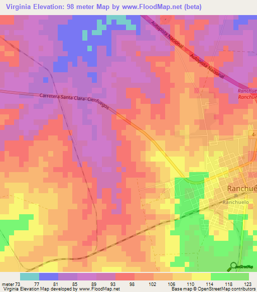 Virginia,Cuba Elevation Map