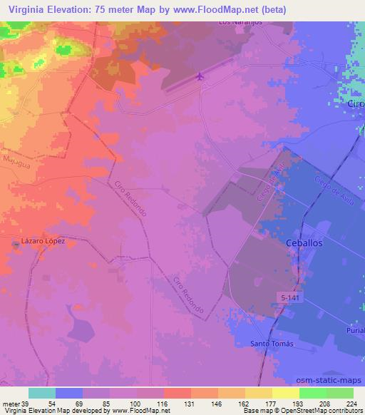 Virginia,Cuba Elevation Map