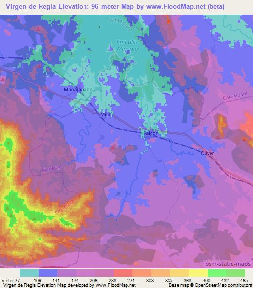 Virgen de Regla,Cuba Elevation Map