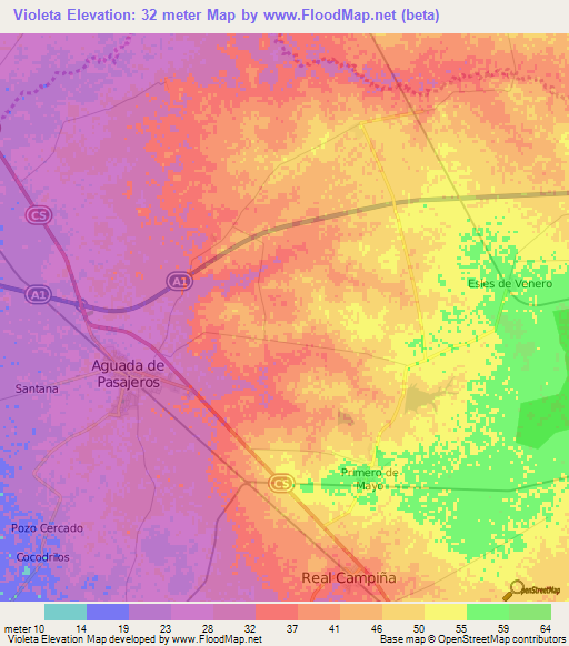 Violeta,Cuba Elevation Map
