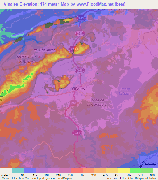 Vinales,Cuba Elevation Map