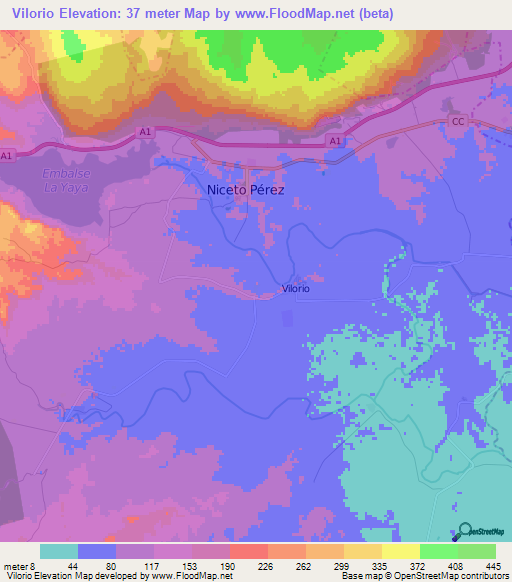 Vilorio,Cuba Elevation Map