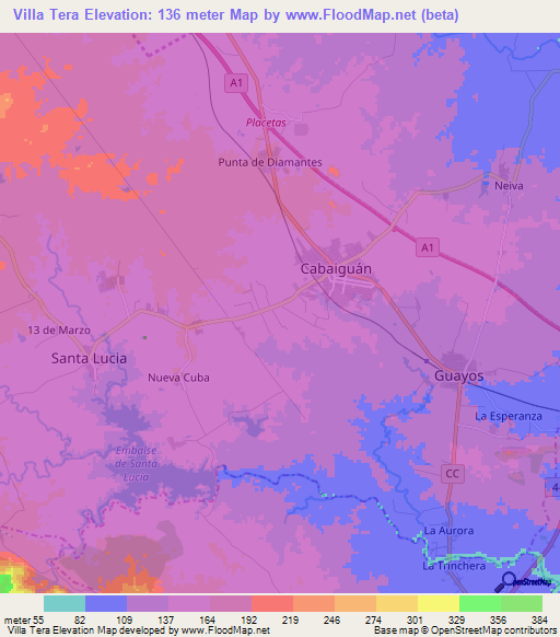 Villa Tera,Cuba Elevation Map