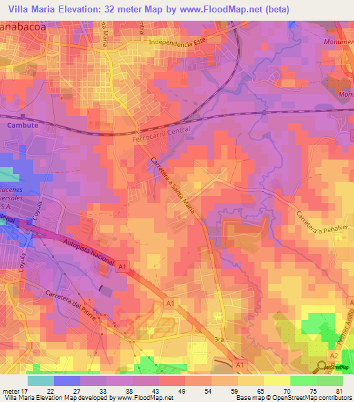 Villa Maria,Cuba Elevation Map