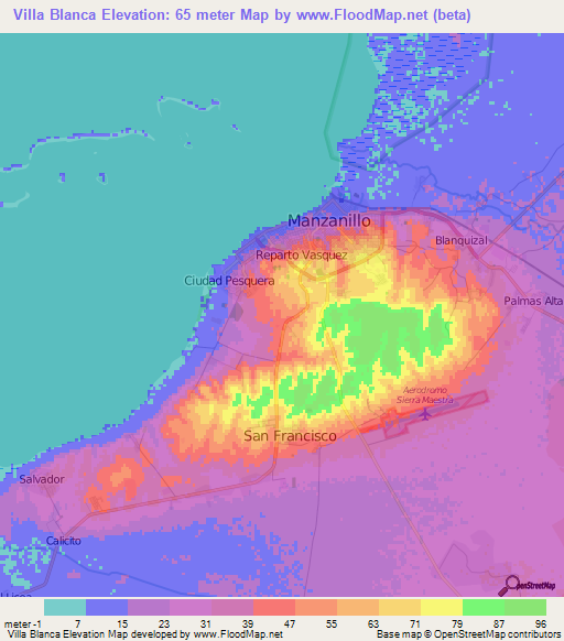 Villa Blanca,Cuba Elevation Map