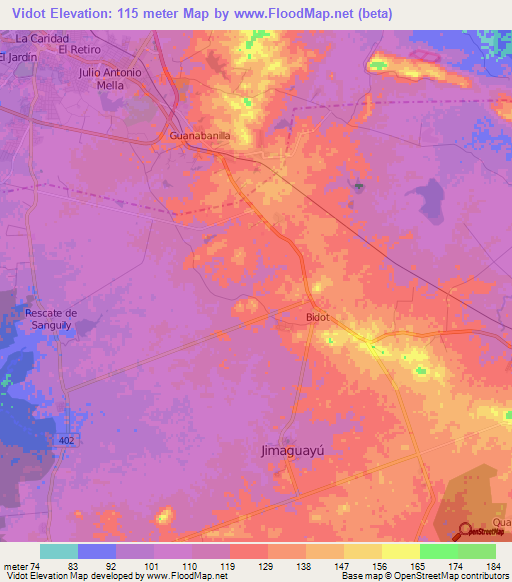Vidot,Cuba Elevation Map