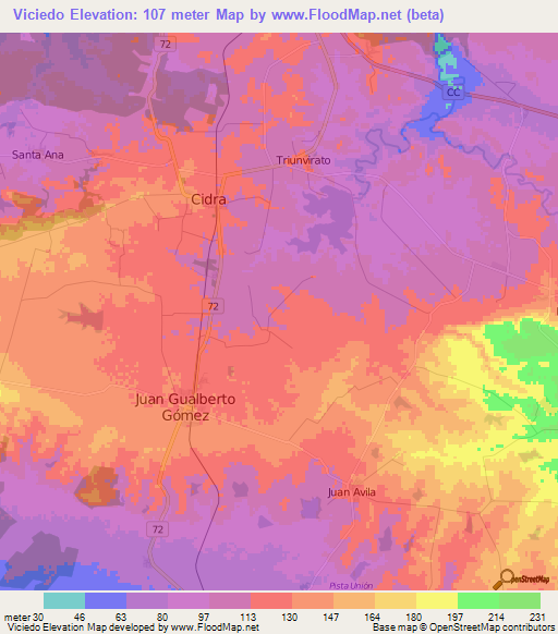 Viciedo,Cuba Elevation Map