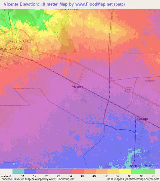 Vicente,Cuba Elevation Map
