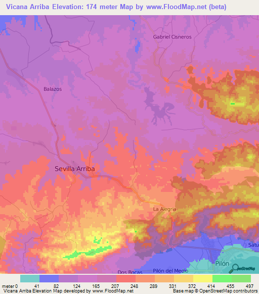 Vicana Arriba,Cuba Elevation Map