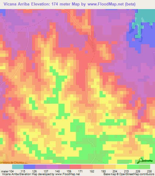 Vicana Arriba,Cuba Elevation Map