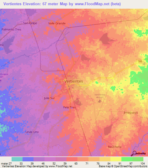 Vertientes,Cuba Elevation Map