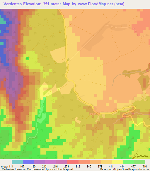 Vertientes,Cuba Elevation Map