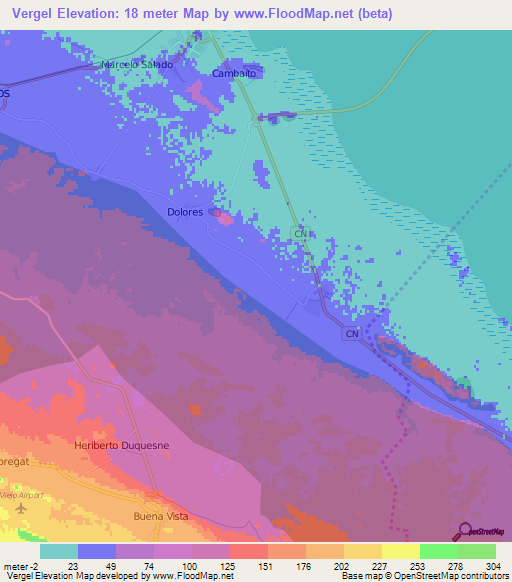 Vergel,Cuba Elevation Map