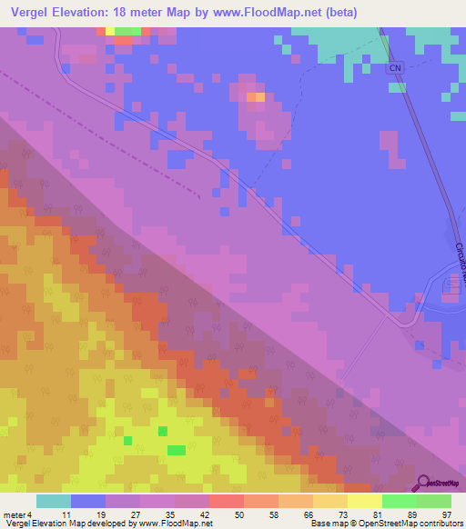 Vergel,Cuba Elevation Map