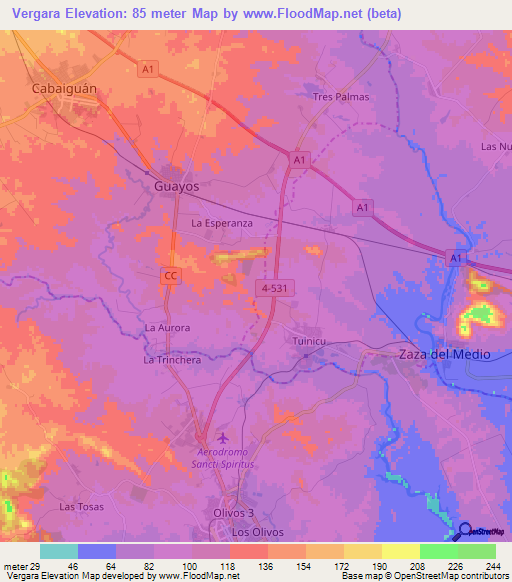 Vergara,Cuba Elevation Map