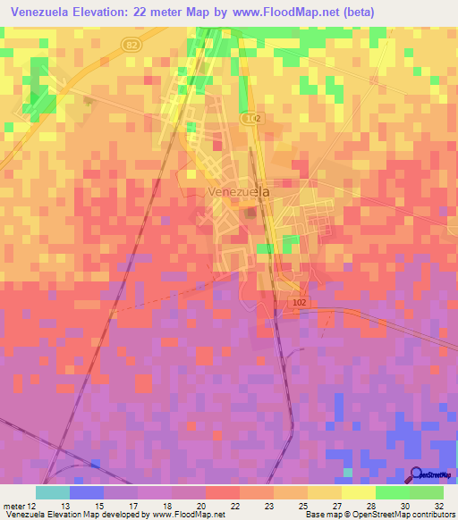 Venezuela,Cuba Elevation Map