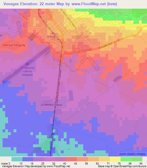 Venegas,Cuba Elevation Map