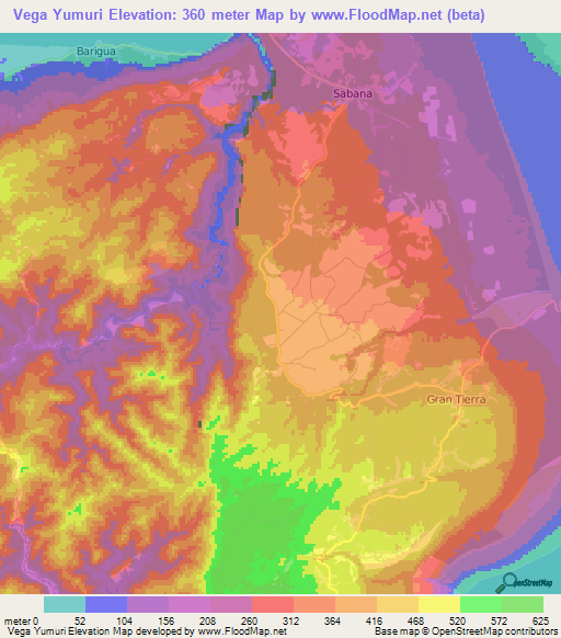 Vega Yumuri,Cuba Elevation Map