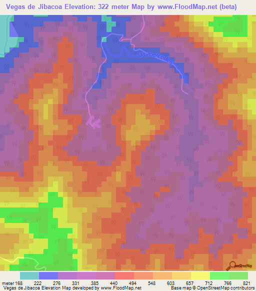 Vegas de Jibacoa,Cuba Elevation Map