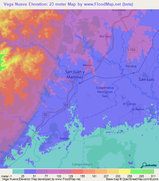 Vega Nueva,Cuba Elevation Map