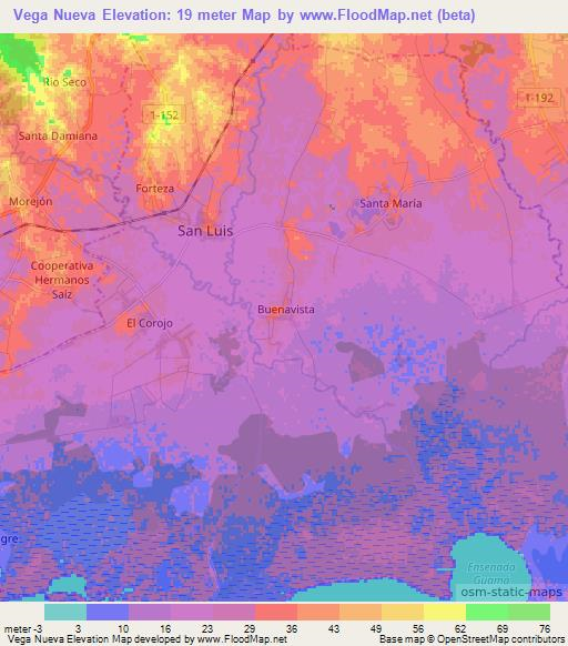 Vega Nueva,Cuba Elevation Map