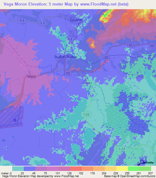 Vega Moron,Cuba Elevation Map