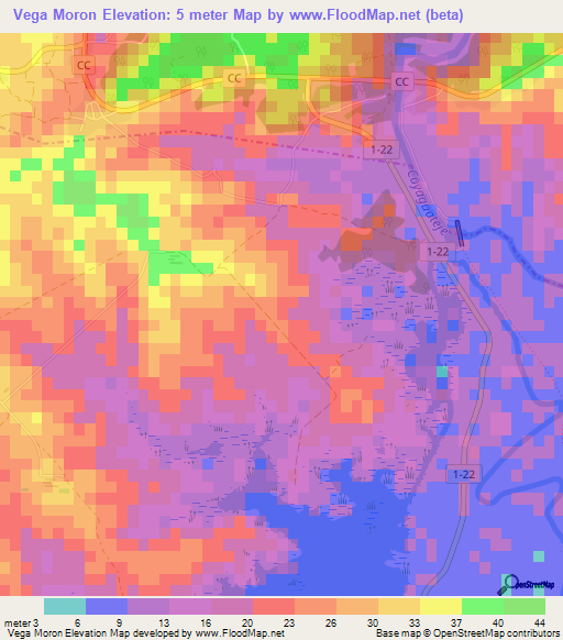 Vega Moron,Cuba Elevation Map