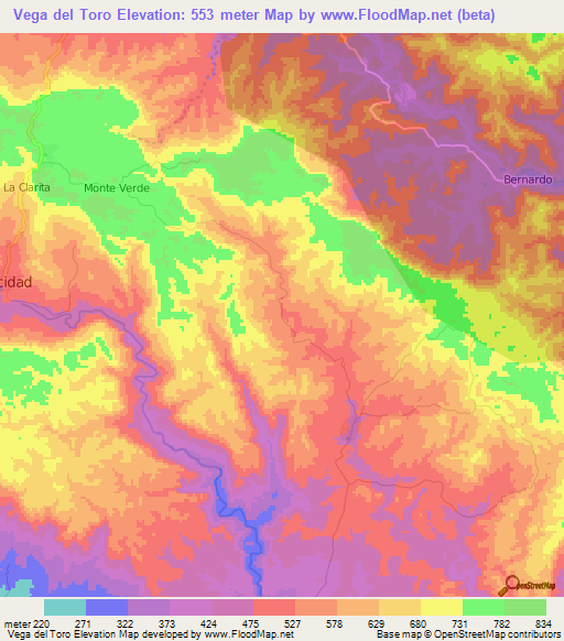 Vega del Toro,Cuba Elevation Map